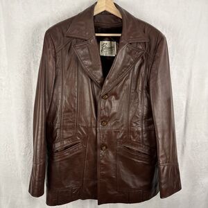 Vintage 70s Bermans Brown Leather Mid Trench Coat Jacket Mens 42 With Liner